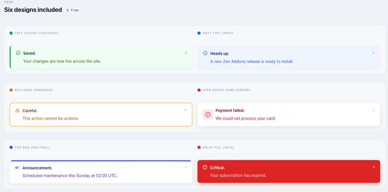 Alert Box ready-made designs in SiteOrigin Page Builder